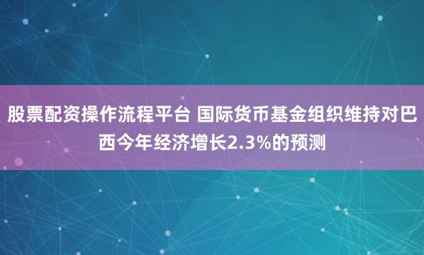股票配资操作流程平台 国际货币基金组织维持对巴西今年经济增长2.3%的预测